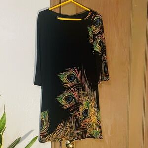 Muse Black Dress with Colorful Peacock Feather Design - Bundle and save 25%!!!!!